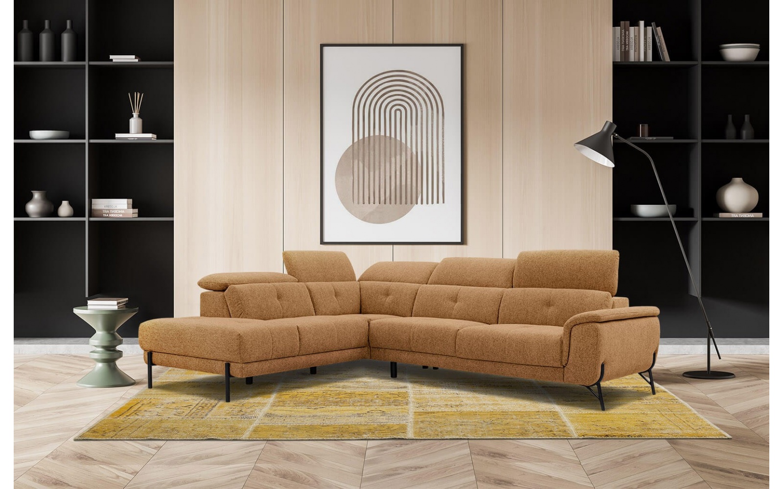 Canapé d'angle gauche avec appuis-tête réglables 5 places AVENA