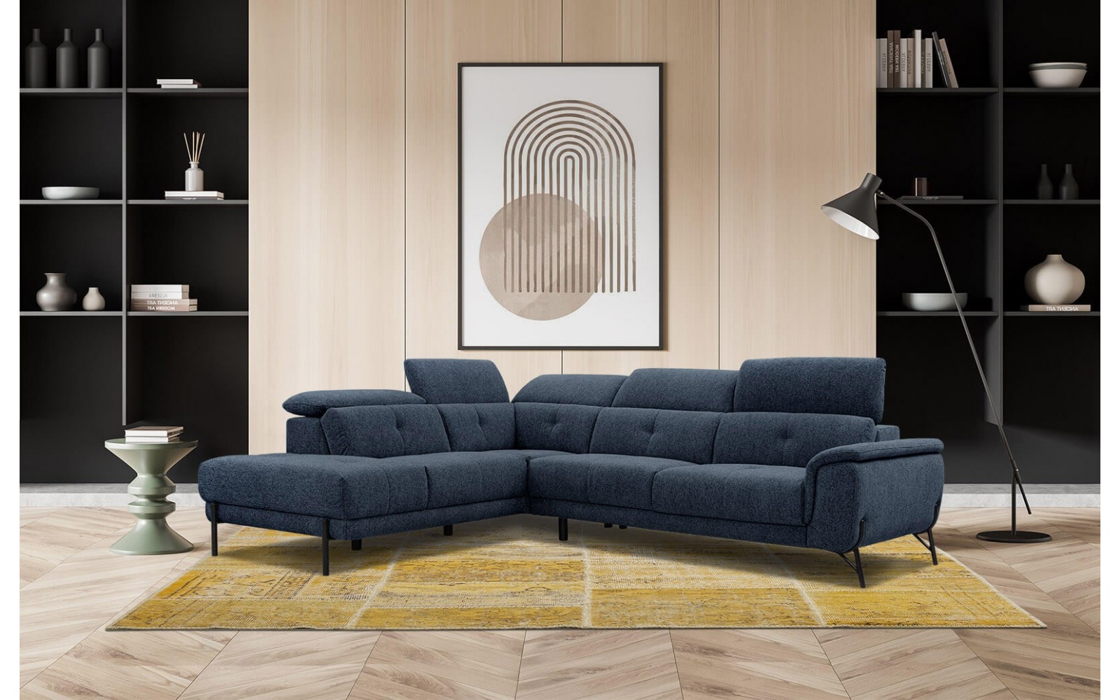 Canapé d'angle gauche avec appuis-tête réglables 5 places AVENA