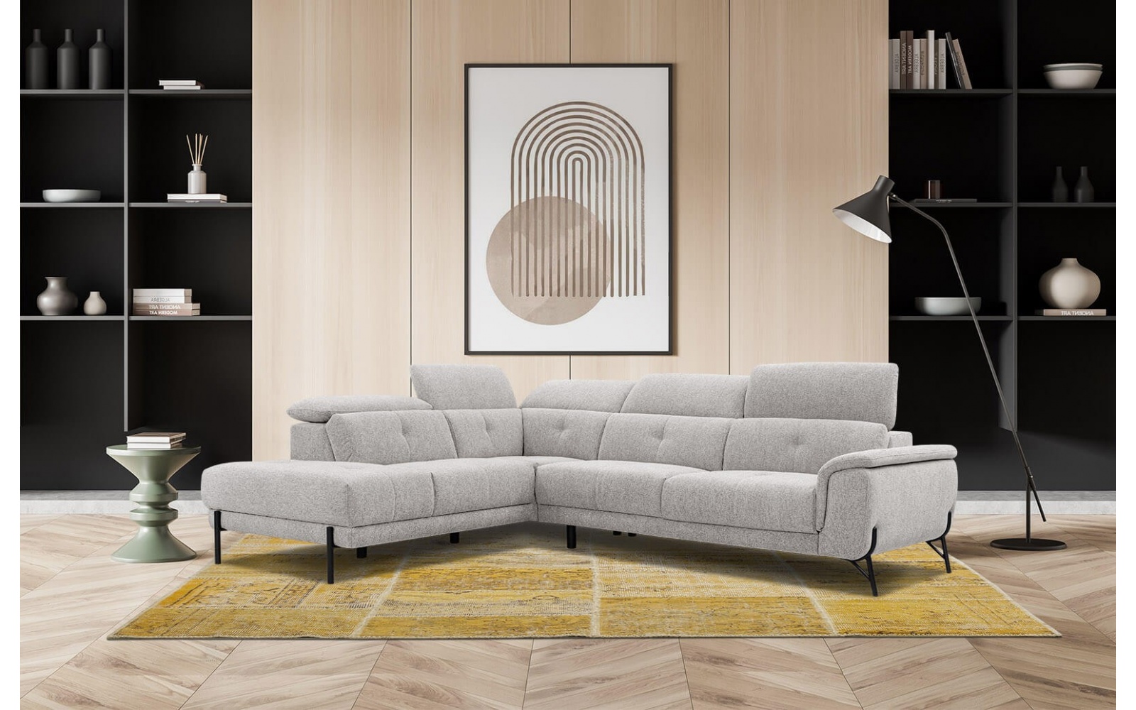 Canapé d'angle gauche avec appuis-tête réglables 5 places AVENA