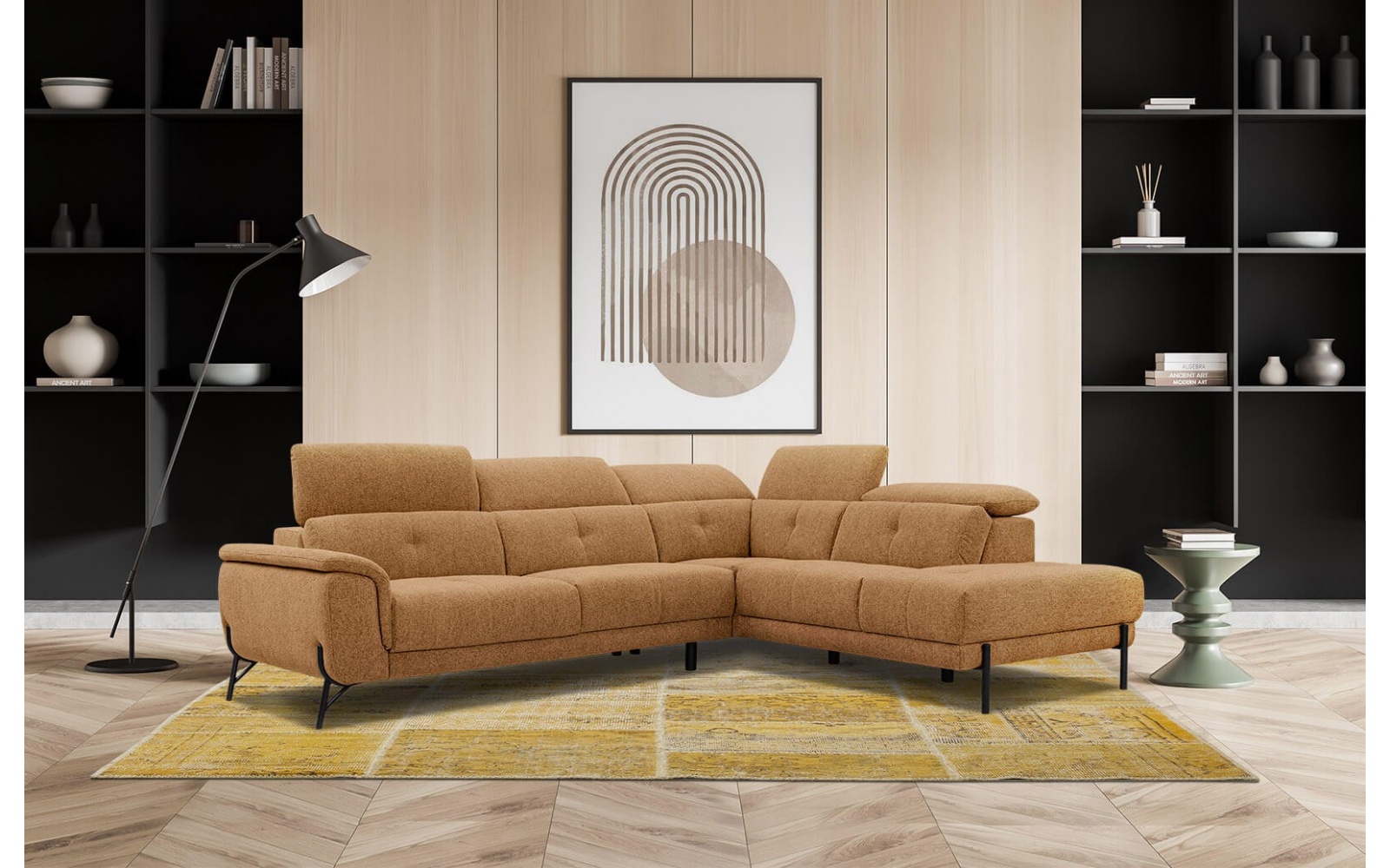 Canapé d'angle droit avec appuis-tête réglables 5 places AVENA