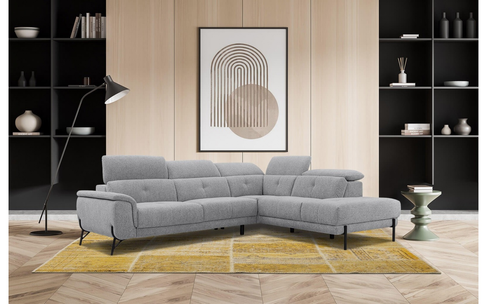 Canapé d'angle droit avec appuis-tête réglables 5 places AVENA