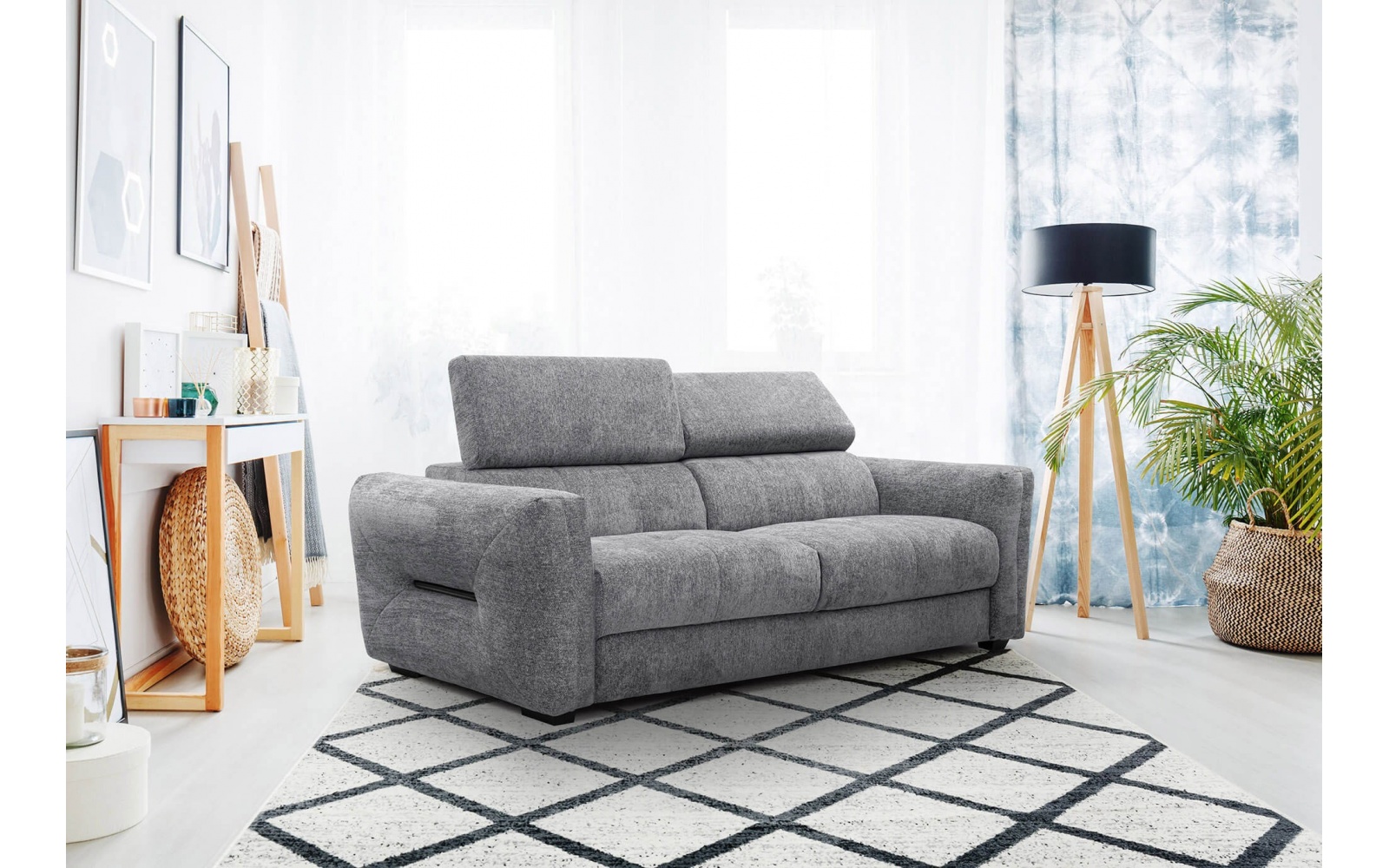 Canapé droit XXL 3 places avec appuis-tête réglables CALVERA