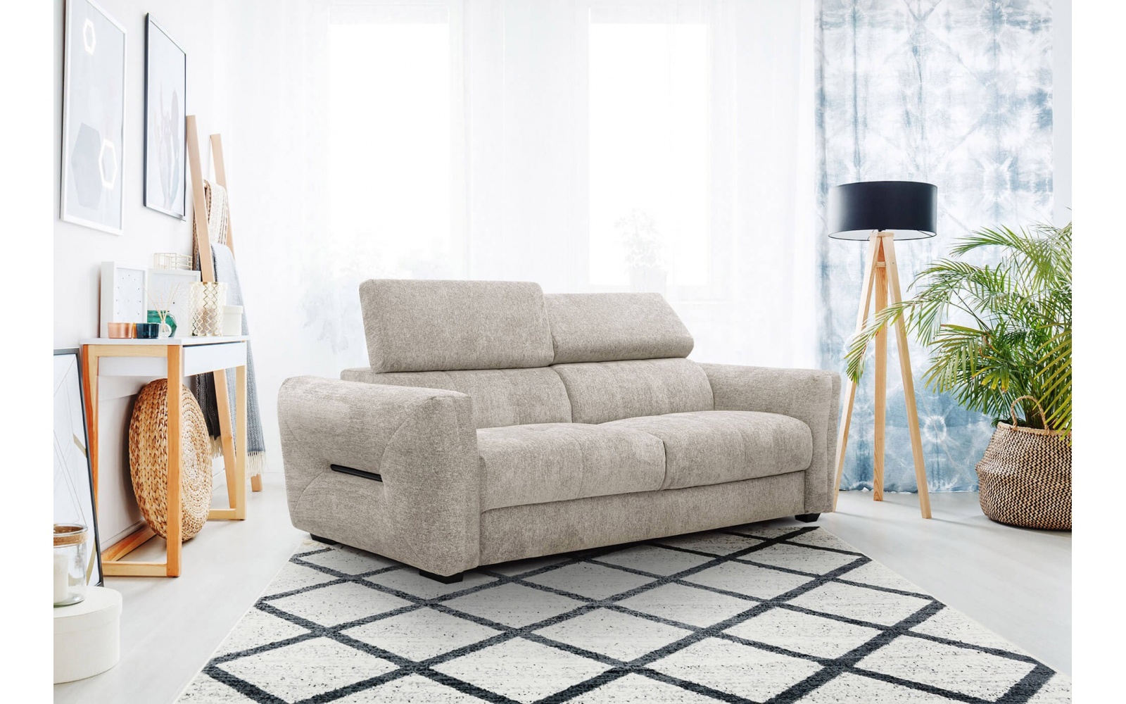 Canapé droit XXL 3 places avec appuis-tête réglables CALVERA