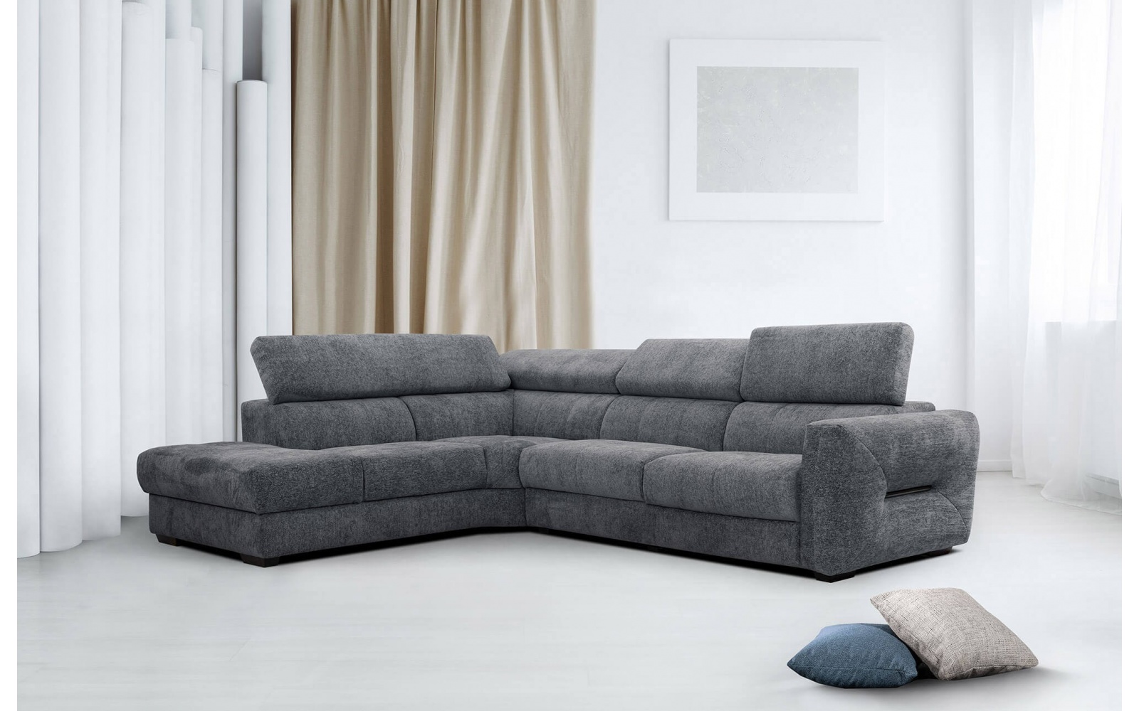 Canapé d'angle gauche avec appuis-tête réglables 5 places CALVERA