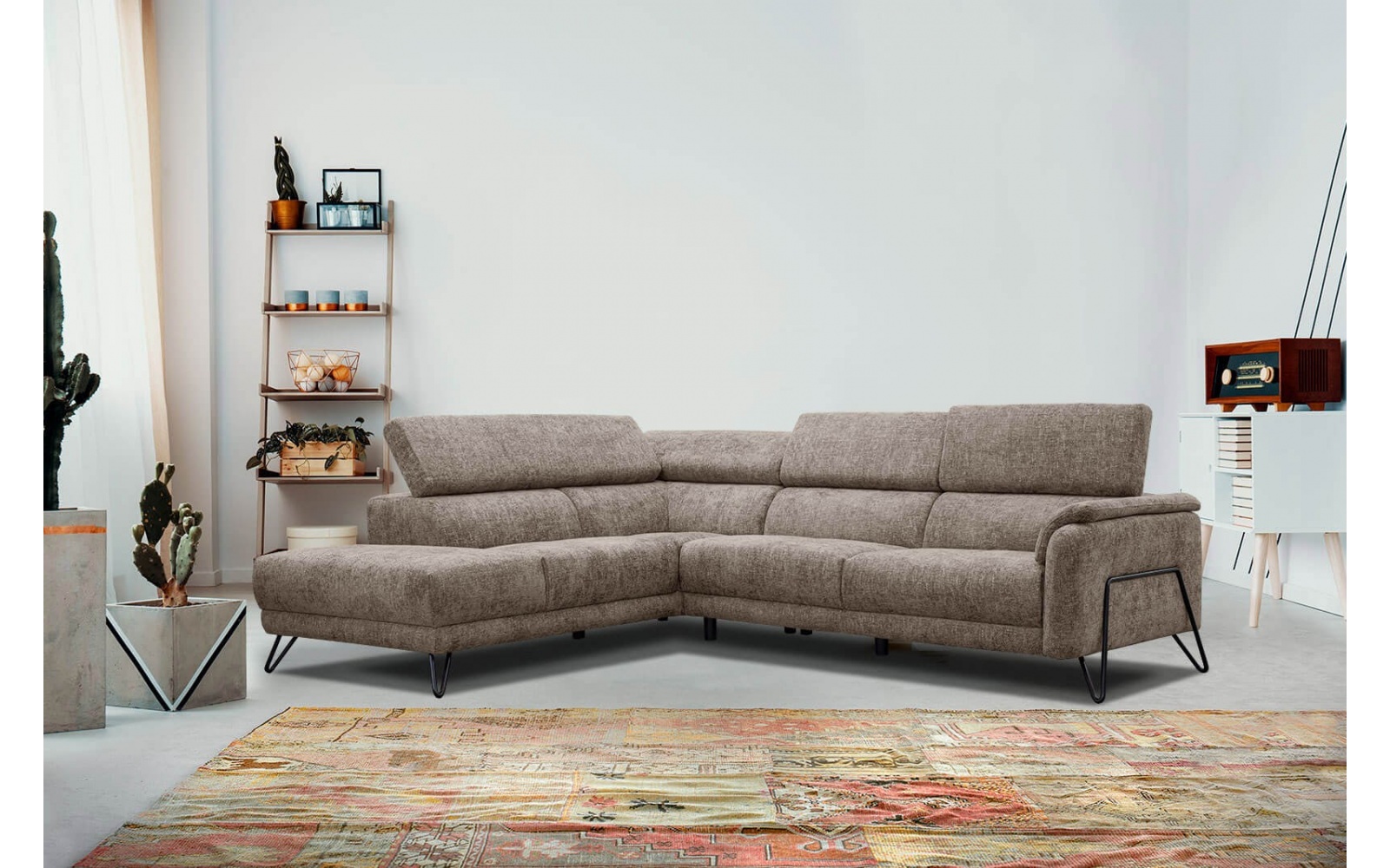 Canapé d'angle gauche avec appuis-tête réglables 5 places RODEN