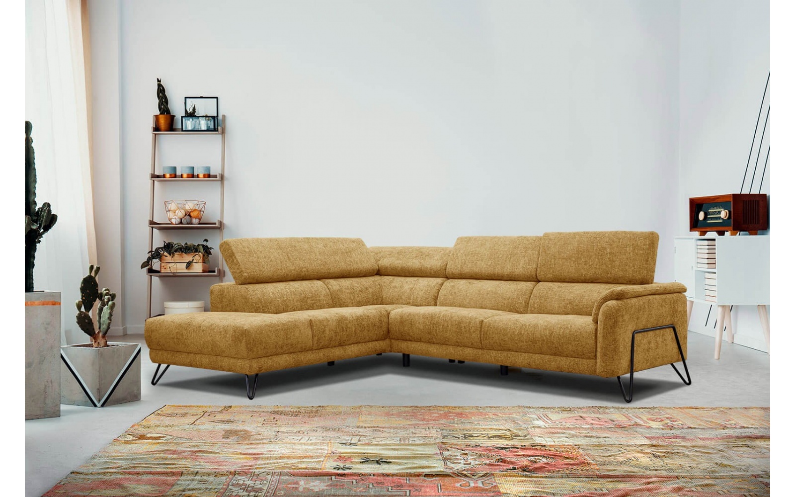 Canapé d'angle gauche avec appuis-tête réglables 5 places RODEN