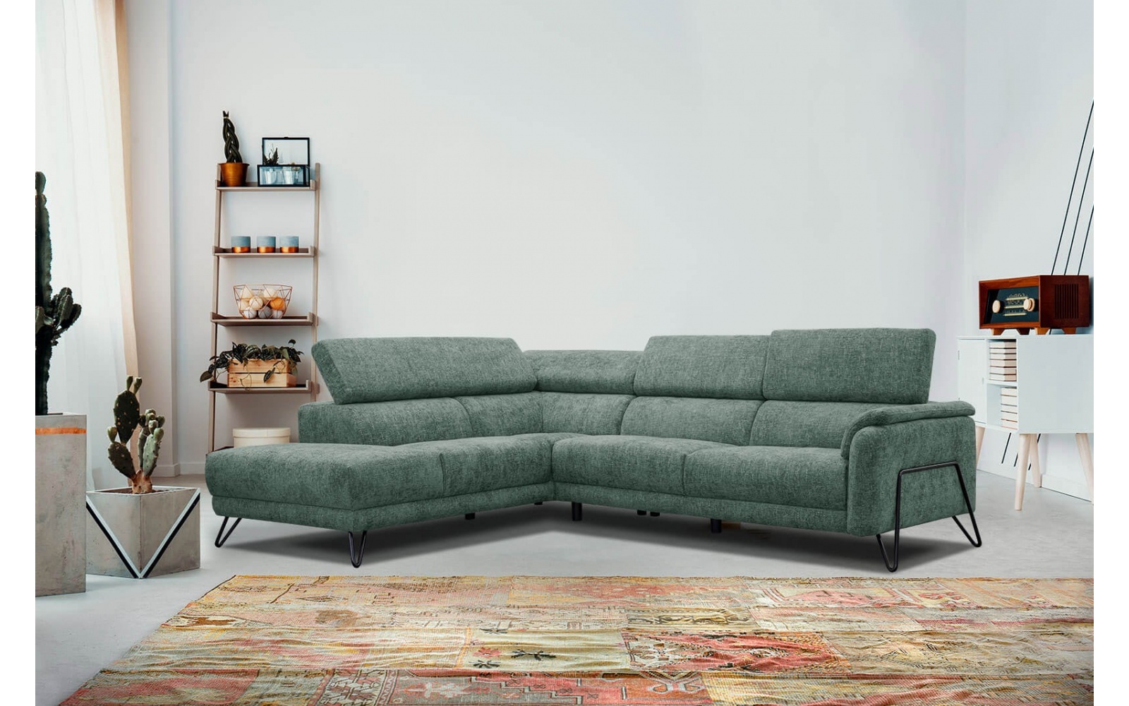 Canapé d'angle gauche avec appuis-tête réglables 5 places RODEN