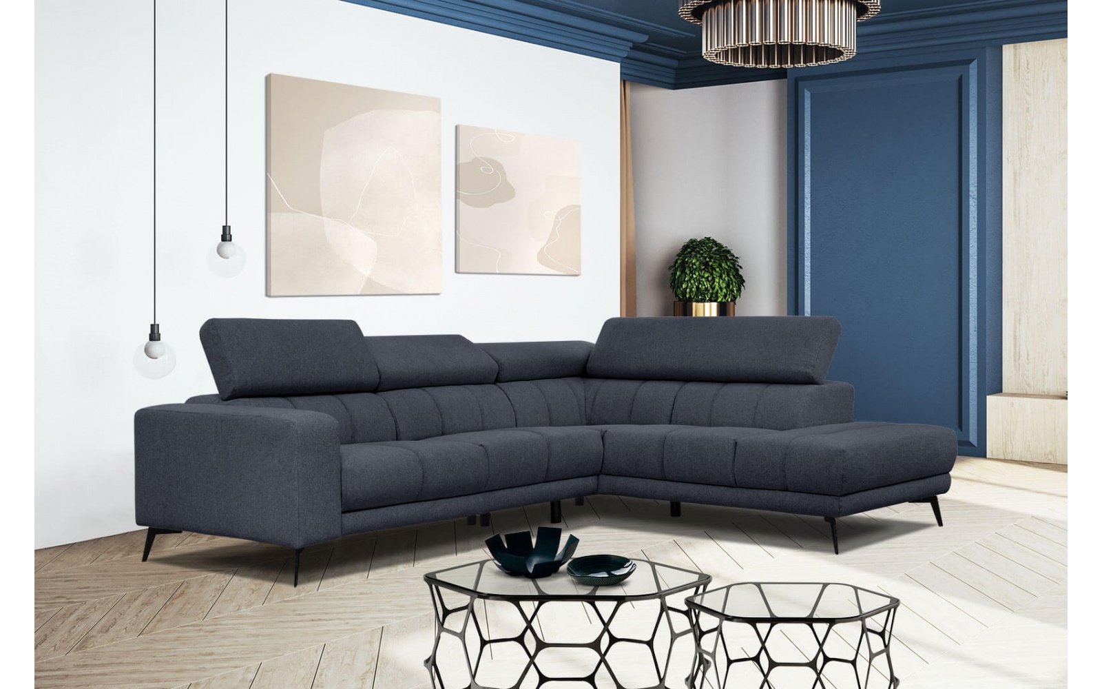 Canapé d'angle droit avec appuis-tête réglables 5 places MORELLO