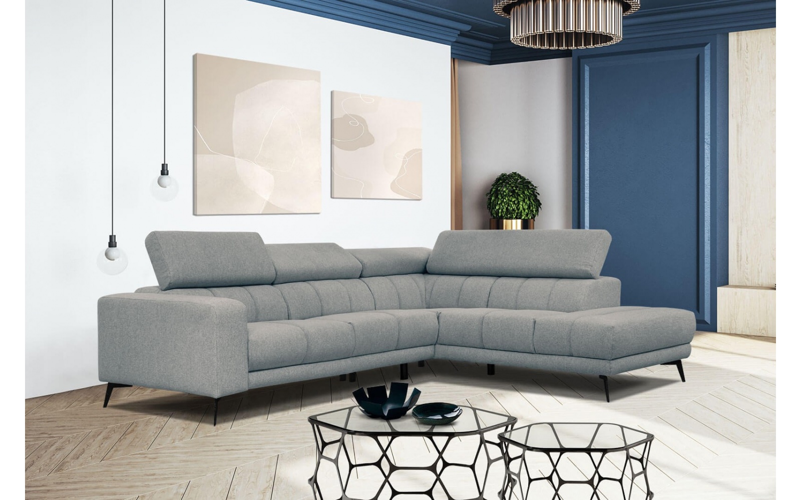 Canapé d'angle droit avec appuis-tête réglables 5 places MORELLO