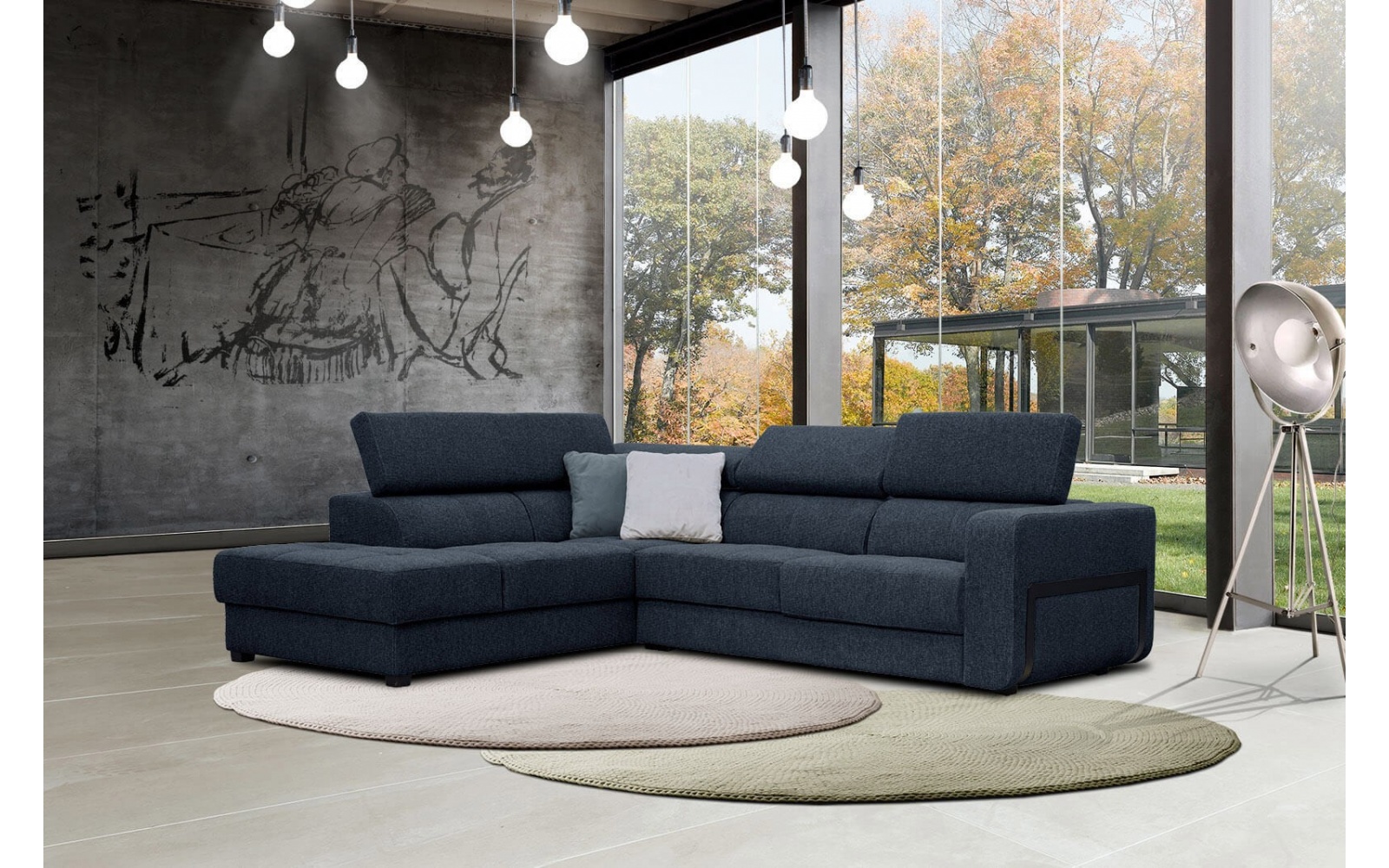 Canapé d'angle gauche avec appuis-tête réglables 5 places BERGO