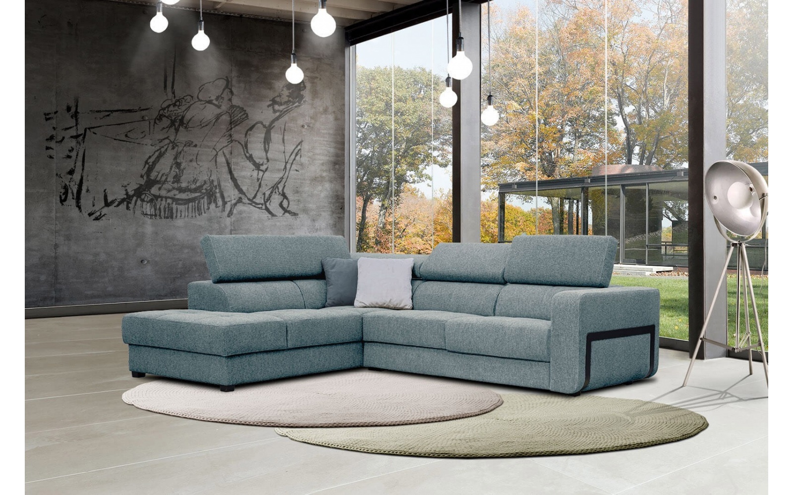 Canapé d'angle gauche avec appuis-tête réglables 5 places BERGO