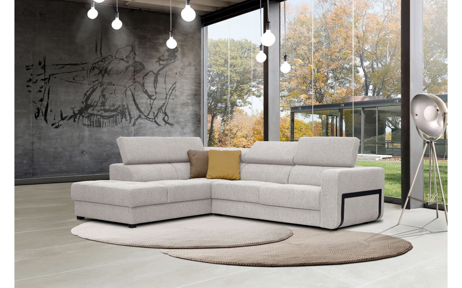 Canapé d'angle gauche avec appuis-tête réglables 5 places BERGO