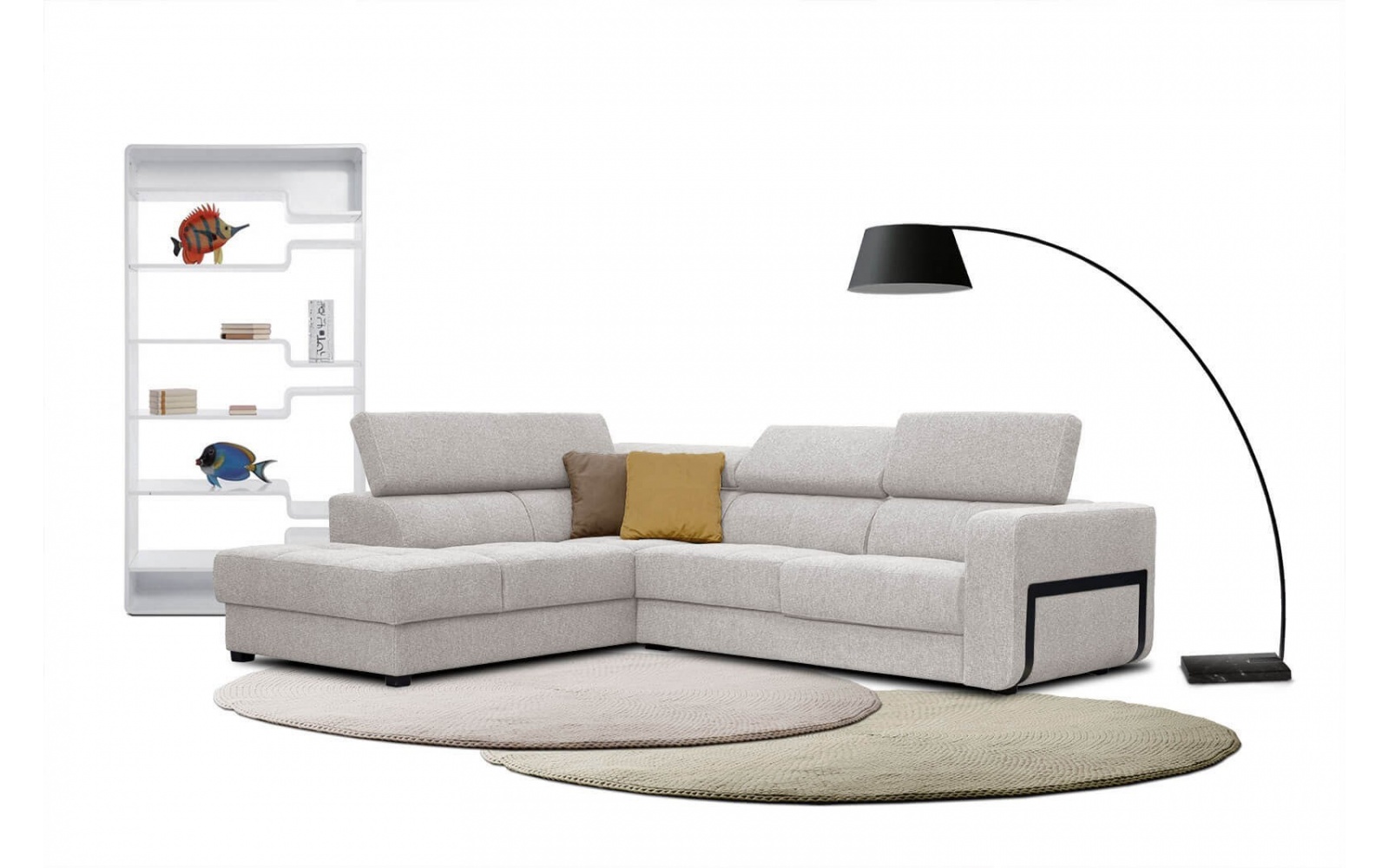 Canapé d'angle gauche avec appuis-tête réglables 5 places BERGO