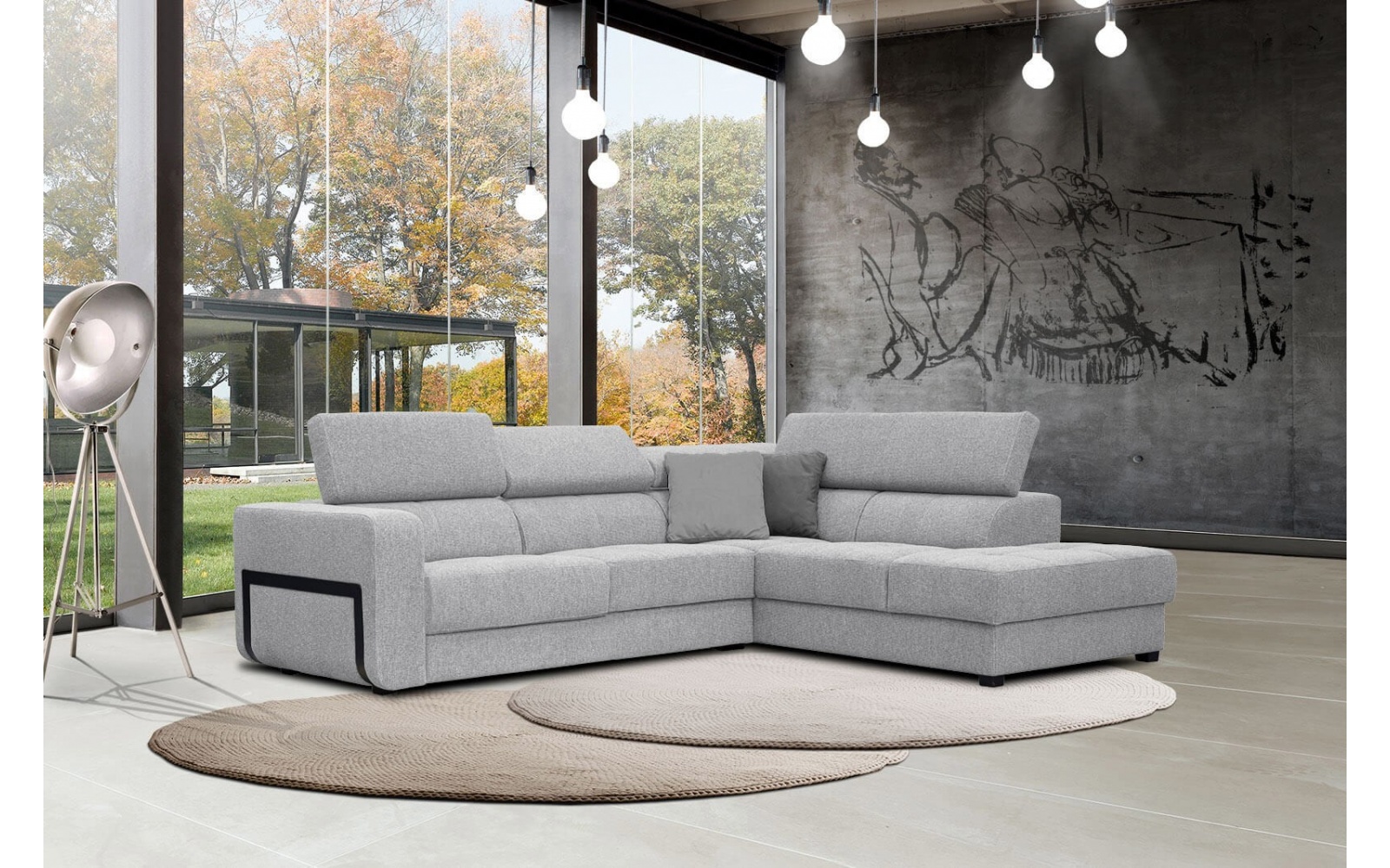 Canapé d'angle droit avec appuis-tête réglables 5 places BERGO