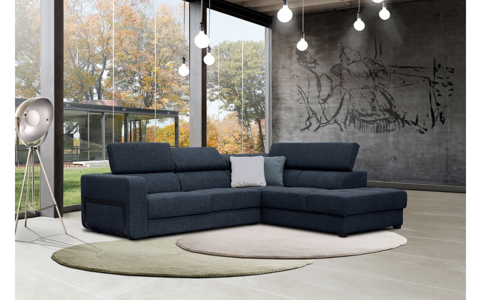 Canapé d'angle droit avec appuis-tête réglables 5 places BERGO