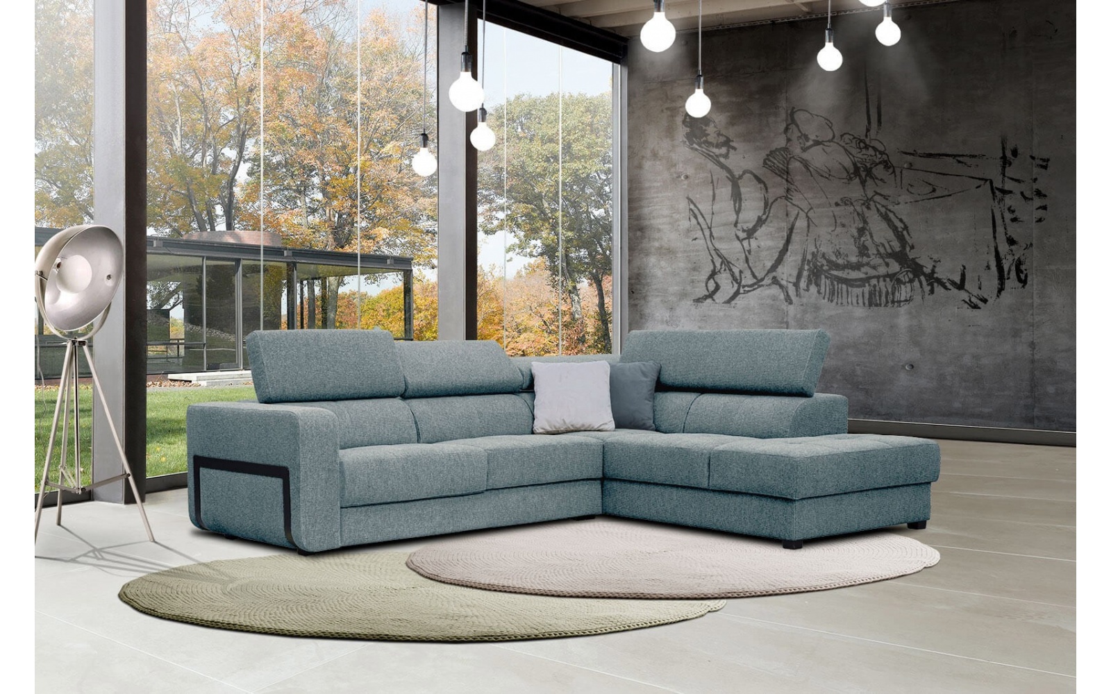 Canapé d'angle droit avec appuis-tête réglables 5 places BERGO