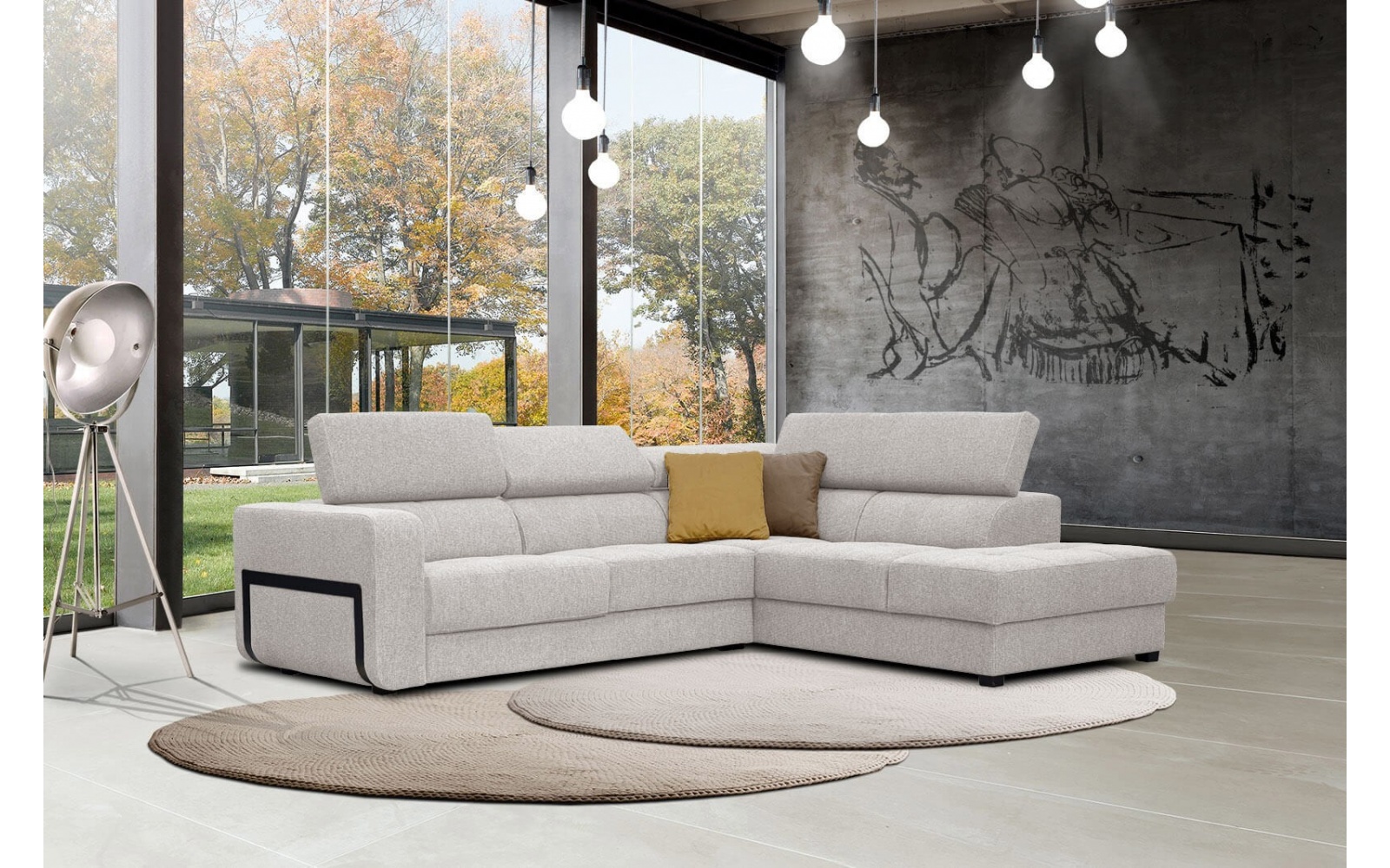 Canapé d'angle droit avec appuis-tête réglables 5 places BERGO