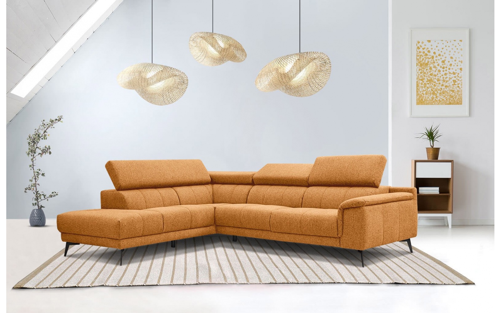 Canapé d'angle gauche avec appuis-tête réglables 5 places FIERO