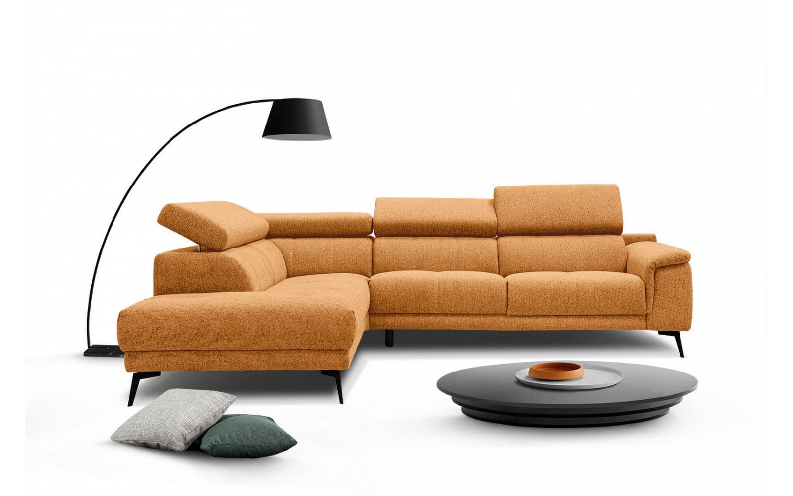 Canapé d'angle gauche avec appuis-tête réglables 5 places FIERO