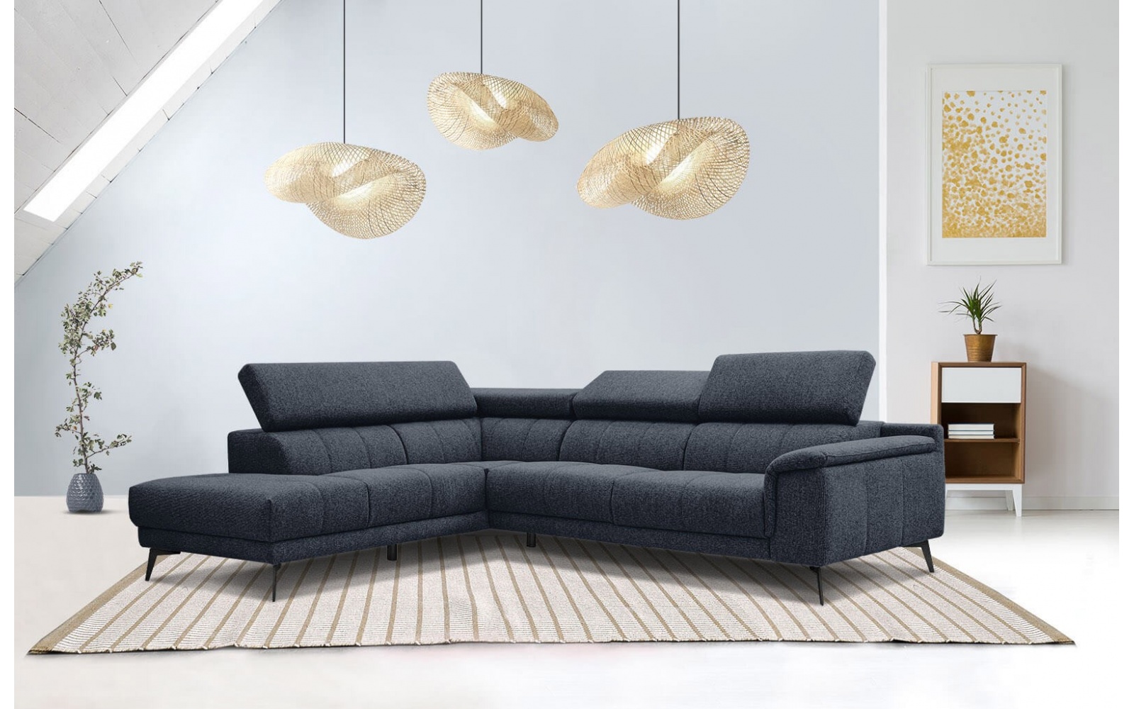 Canapé d'angle gauche avec appuis-tête réglables 5 places FIERO