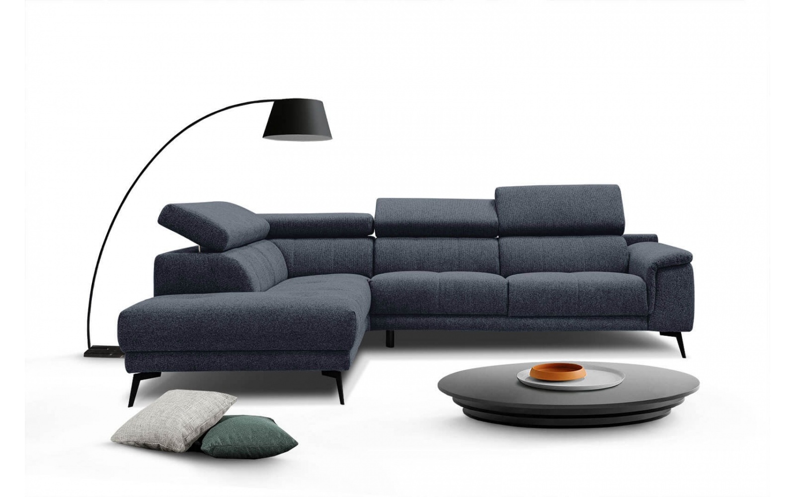 Canapé d'angle gauche avec appuis-tête réglables 5 places FIERO