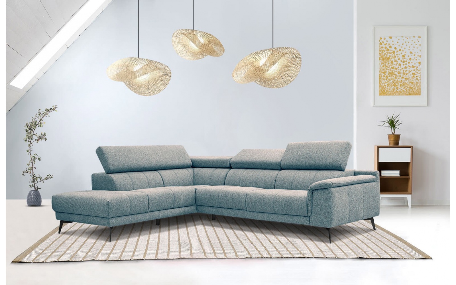 Canapé d'angle gauche avec appuis-tête réglables 5 places FIERO