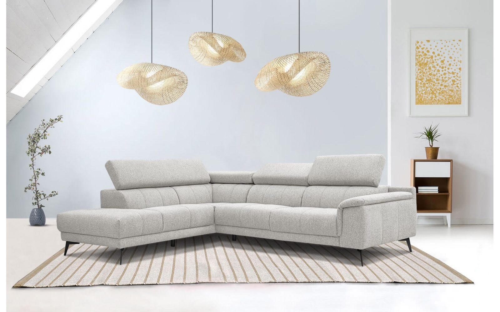 Canapé d'angle gauche avec appuis-tête réglables 5 places FIERO