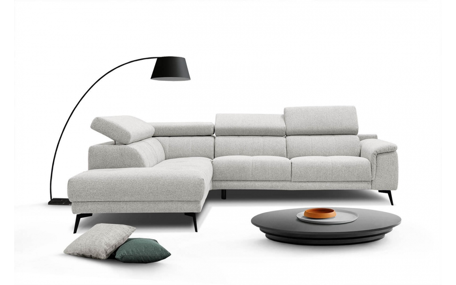 Canapé d'angle gauche avec appuis-tête réglables 5 places FIERO