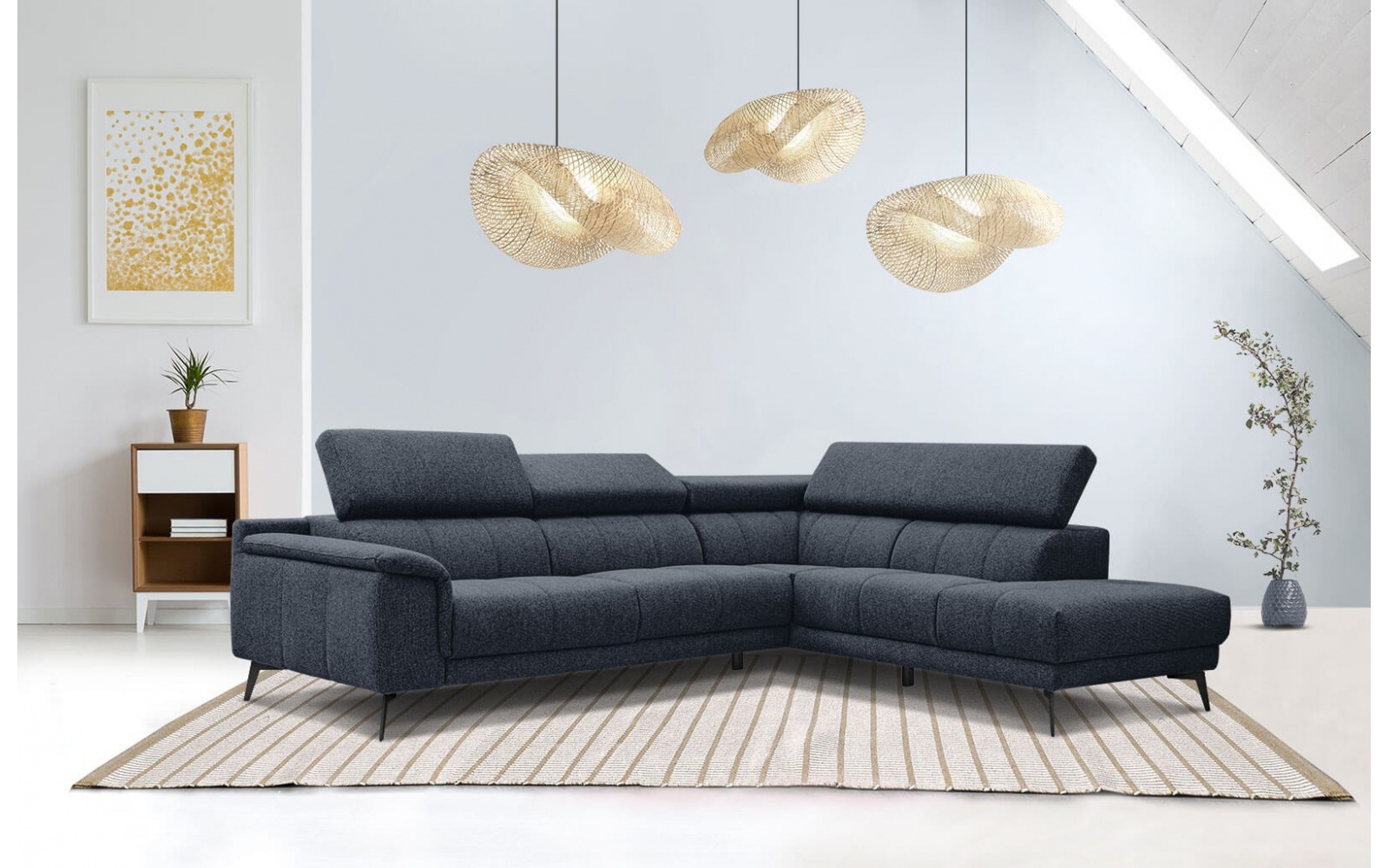 Canapé d'angle droit avec appuis-tête réglables 5 places FIERO