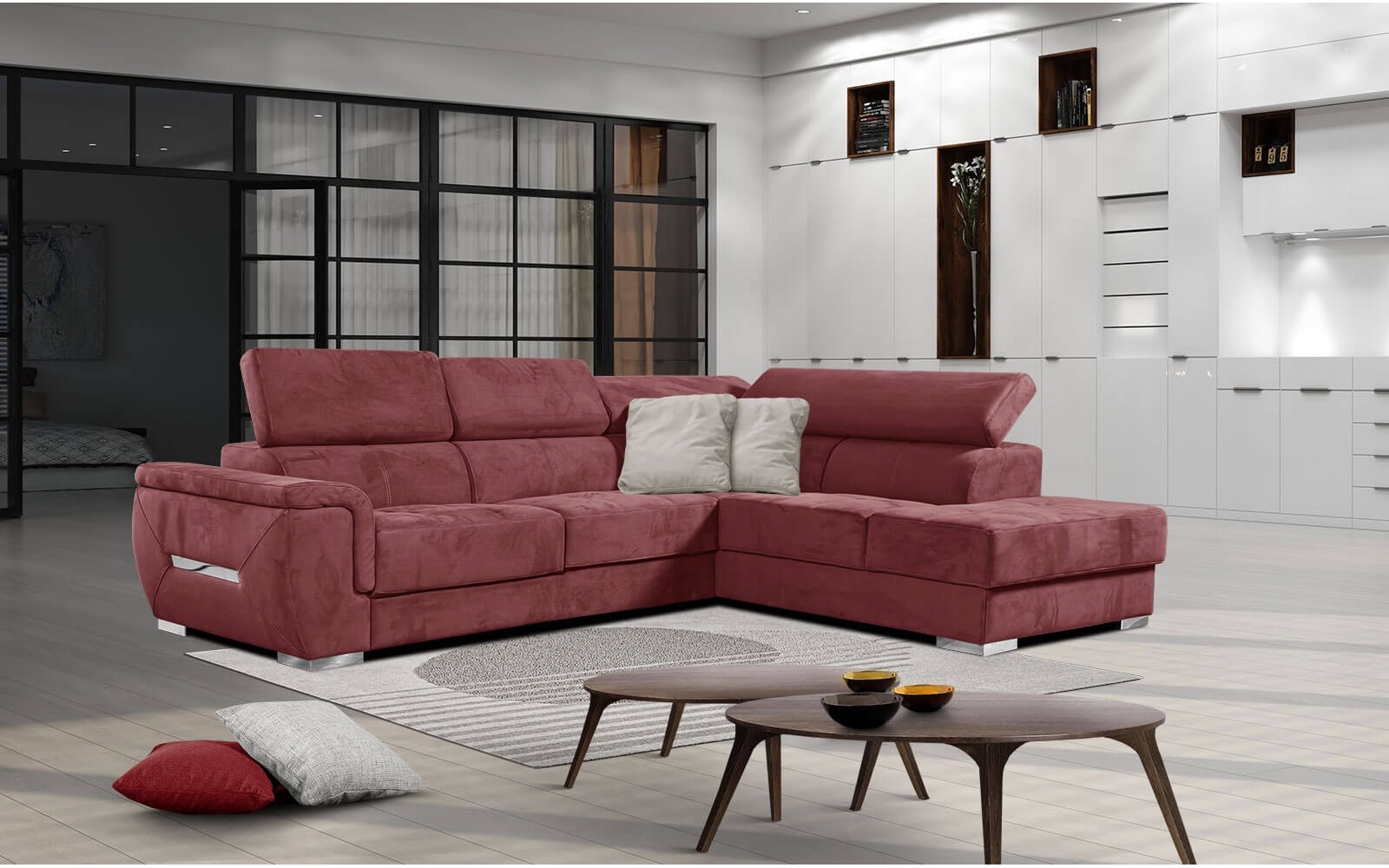 Canapé d'angle droit avec appuis-tête réglables 5 places KELTE