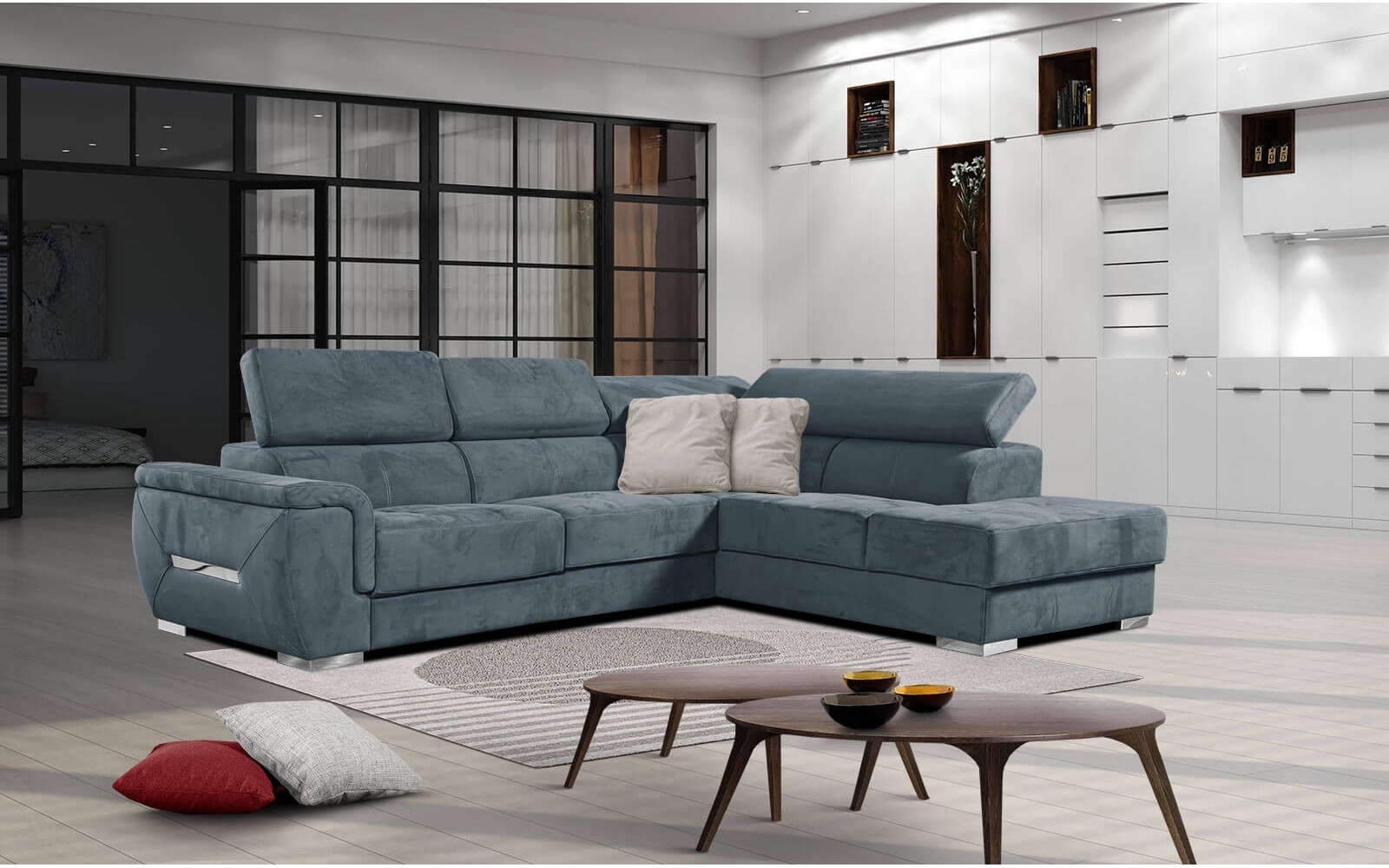 Canapé d'angle droit avec appuis-tête réglables 5 places KELTE