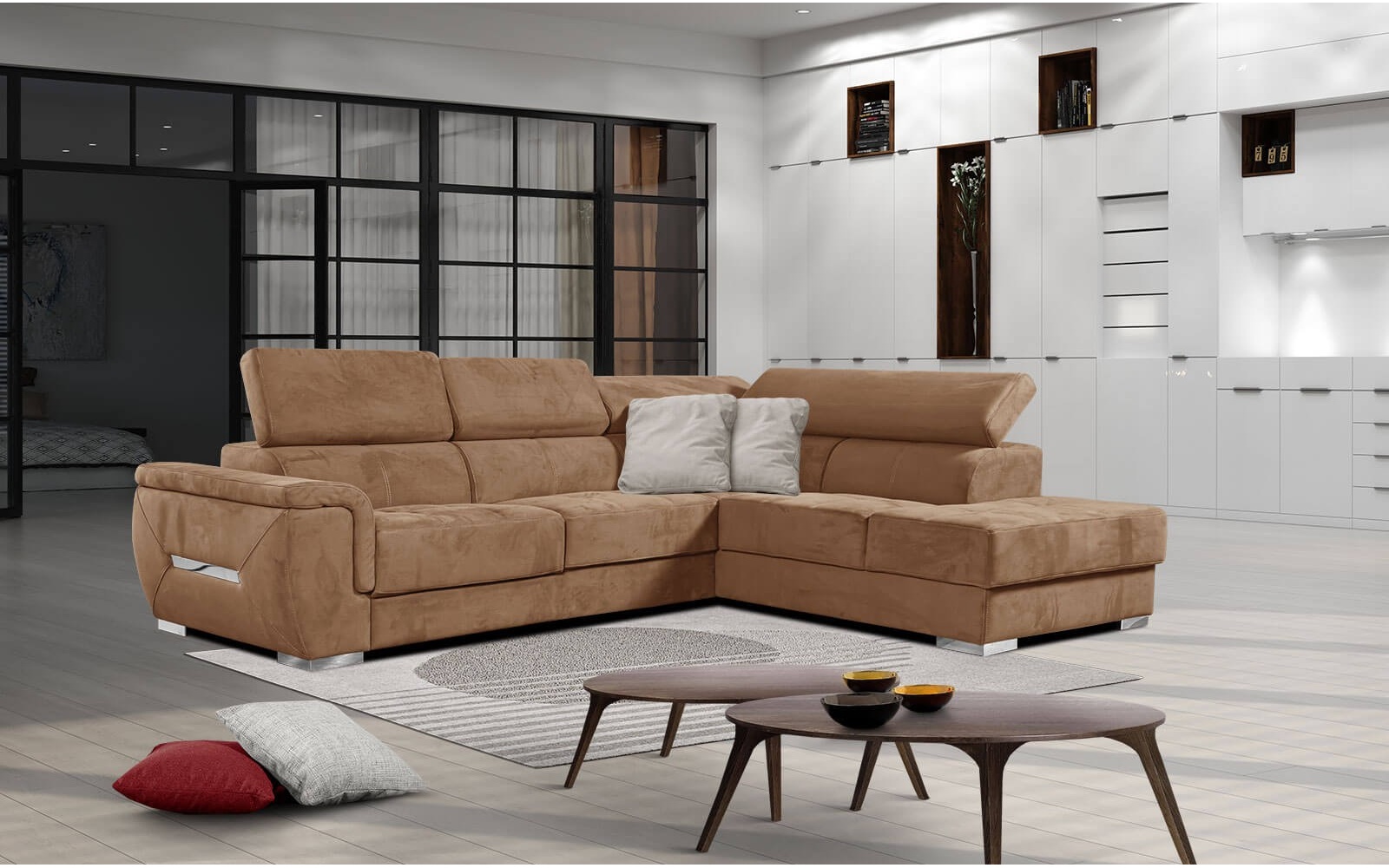 Canapé d'angle droit avec appuis-tête réglables 5 places KELTE