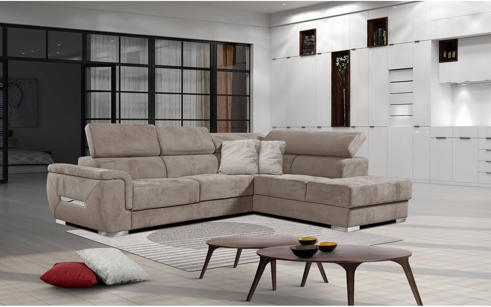 Canapé d'angle droit avec appuis-tête réglables 5 places KELTE