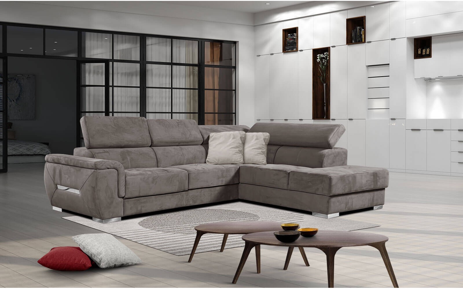 Canapé d'angle droit avec appuis-tête réglables 5 places KELTE