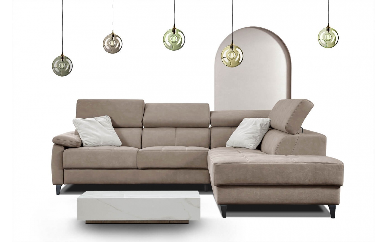 Canapé d'angle droit avec appuis-tête réglables 5 places TAUNUS