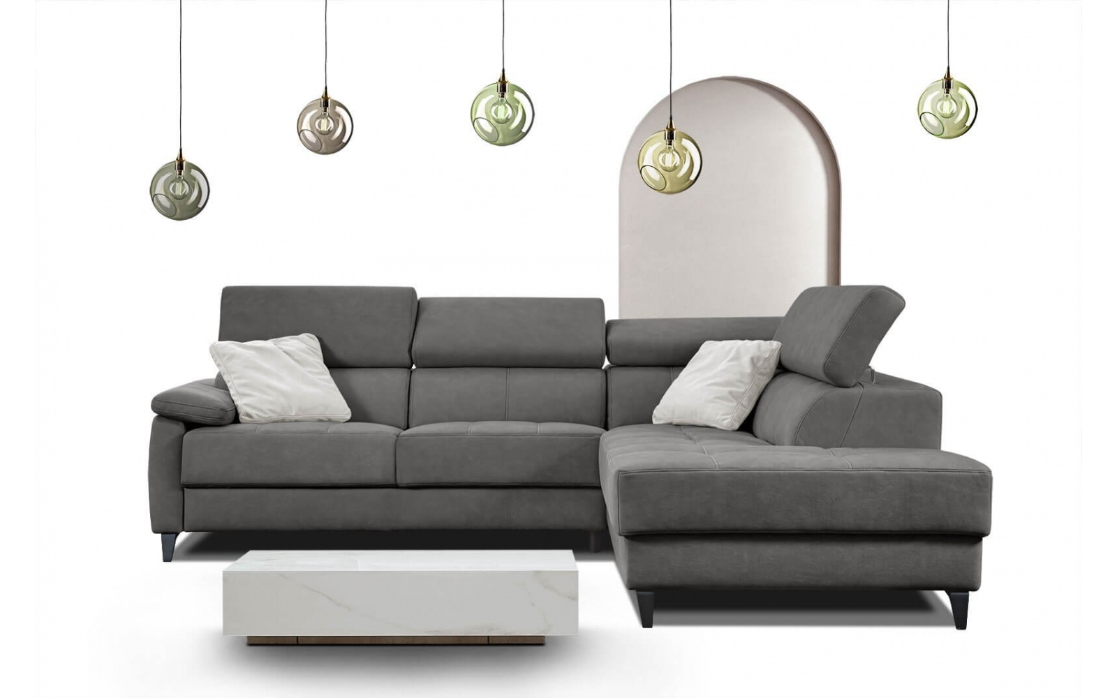 Canapé d'angle droit avec appuis-tête réglables 5 places TAUNUS