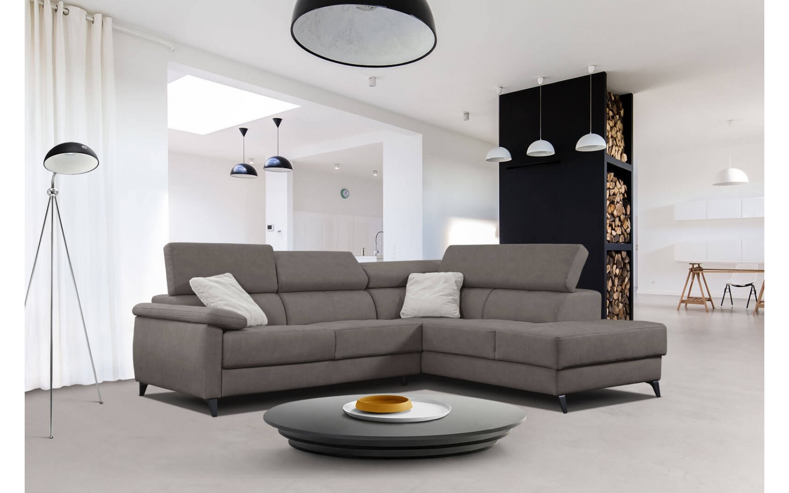 Canapé d'angle droit avec appuis-tête réglables 5 places TAUNUS