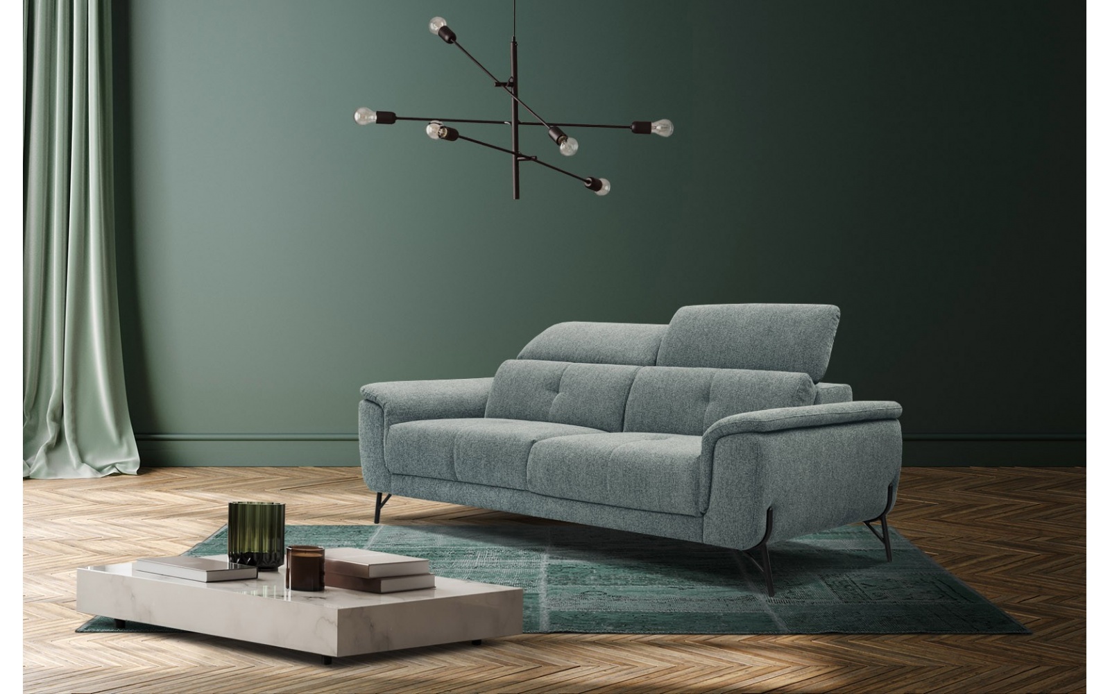 Canapé droit XXL avec appuis-tête réglables 3 places AVENA