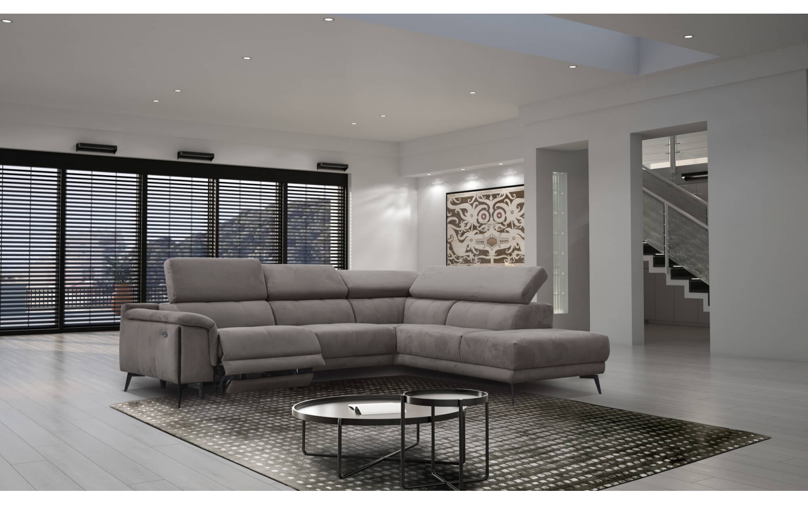 Canapé d'angle droit avec un relax électrique 5 places MATERA