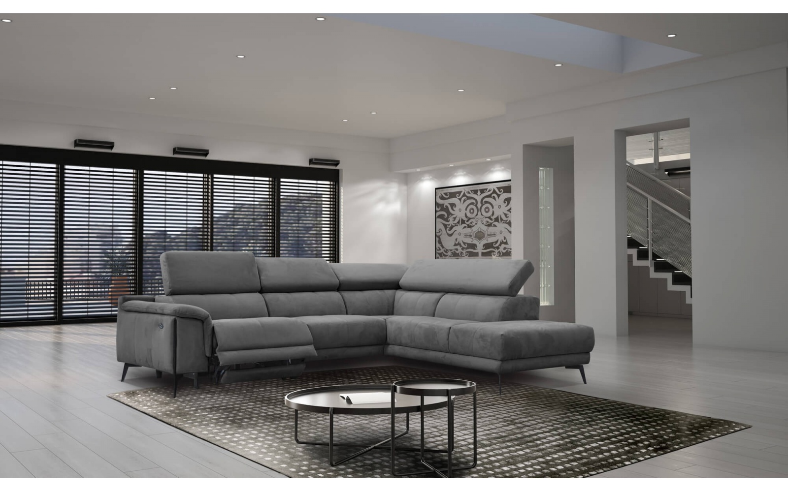 Canapé d'angle droit avec un relax électrique 5 places MATERA