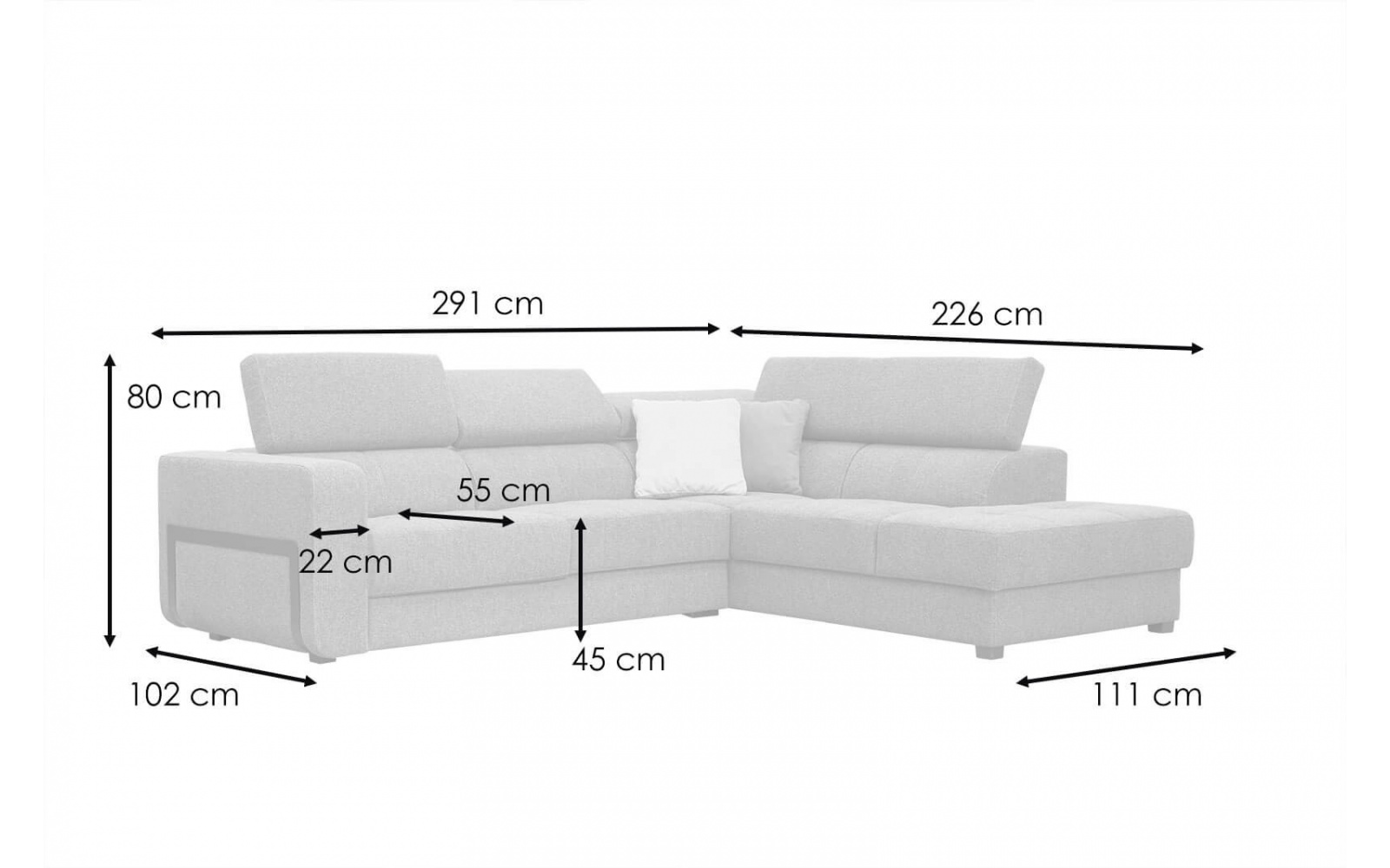 Canapé d'angle droit avec appuis-tête réglables 5 places BERGO