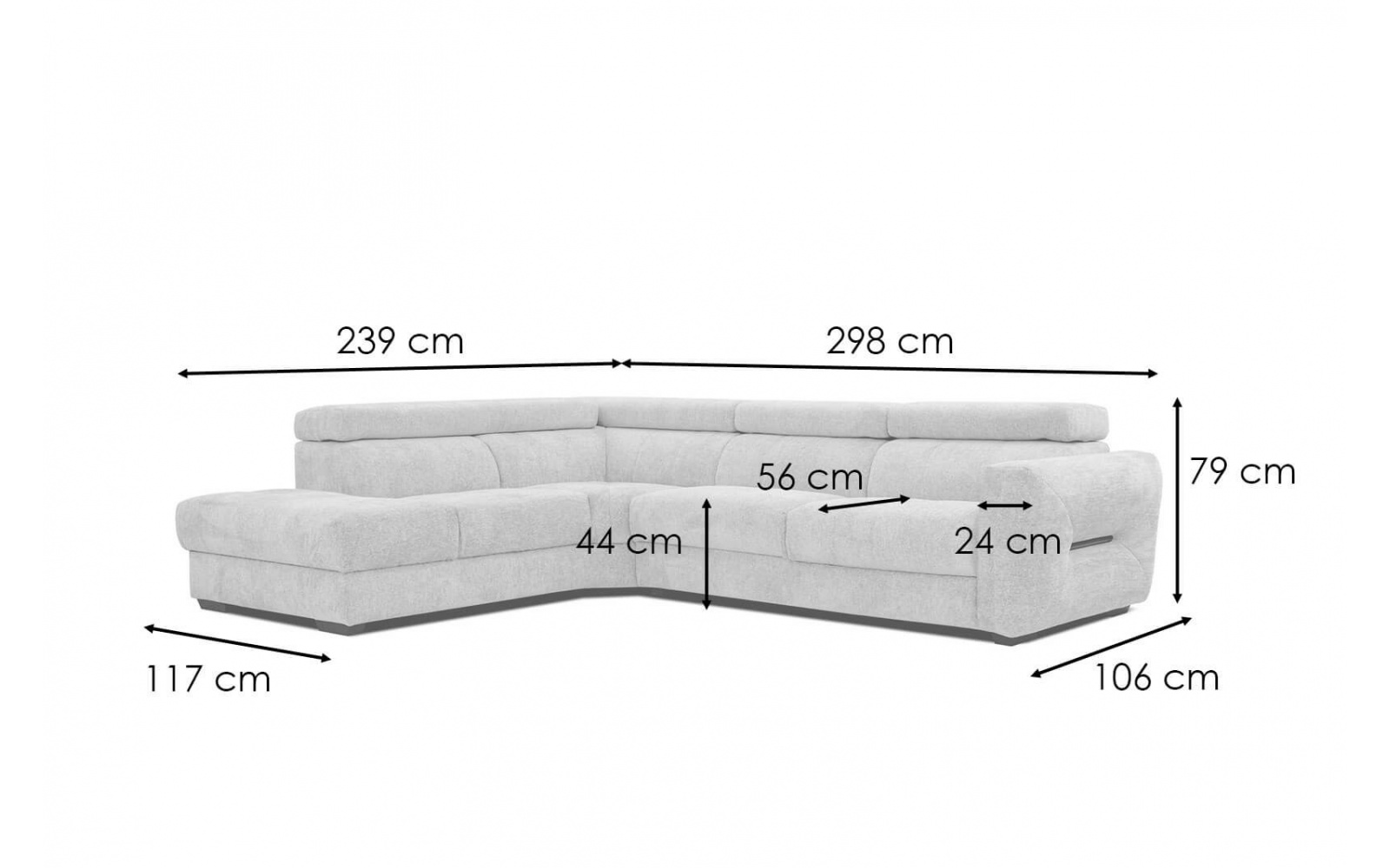 Canapé d'angle gauche avec appuis-tête réglables 5 places CALVERA