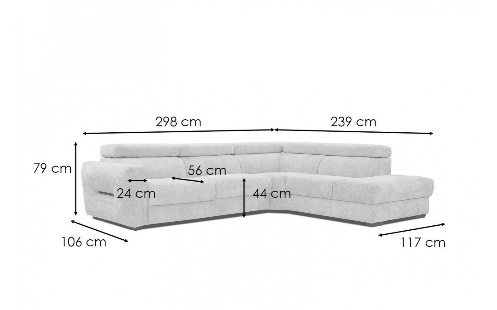 Canapé d'angle droit avec appuis-tête réglables 5 places CALVERA