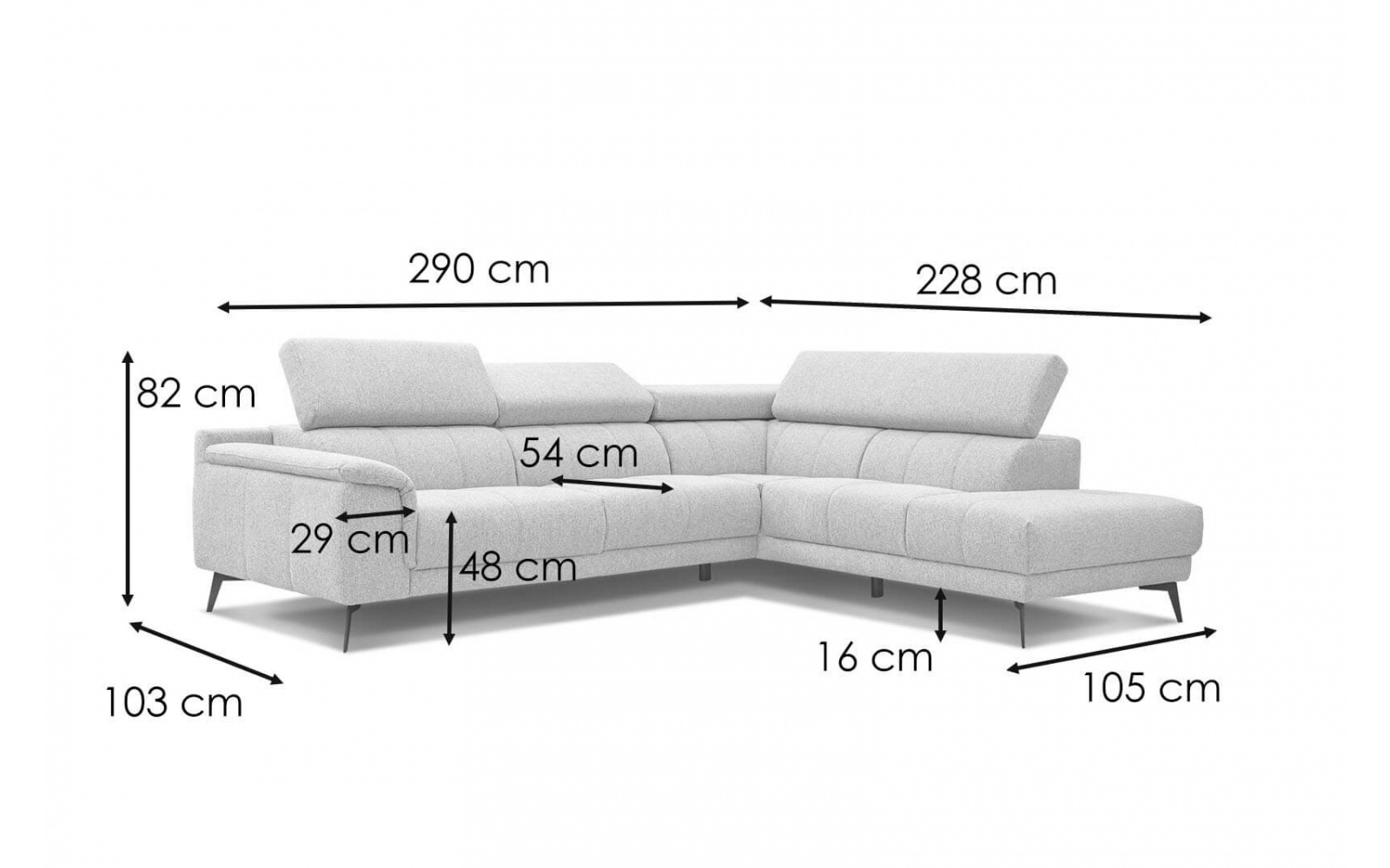 Canapé d'angle droit avec appuis-tête réglables 5 places FIERO