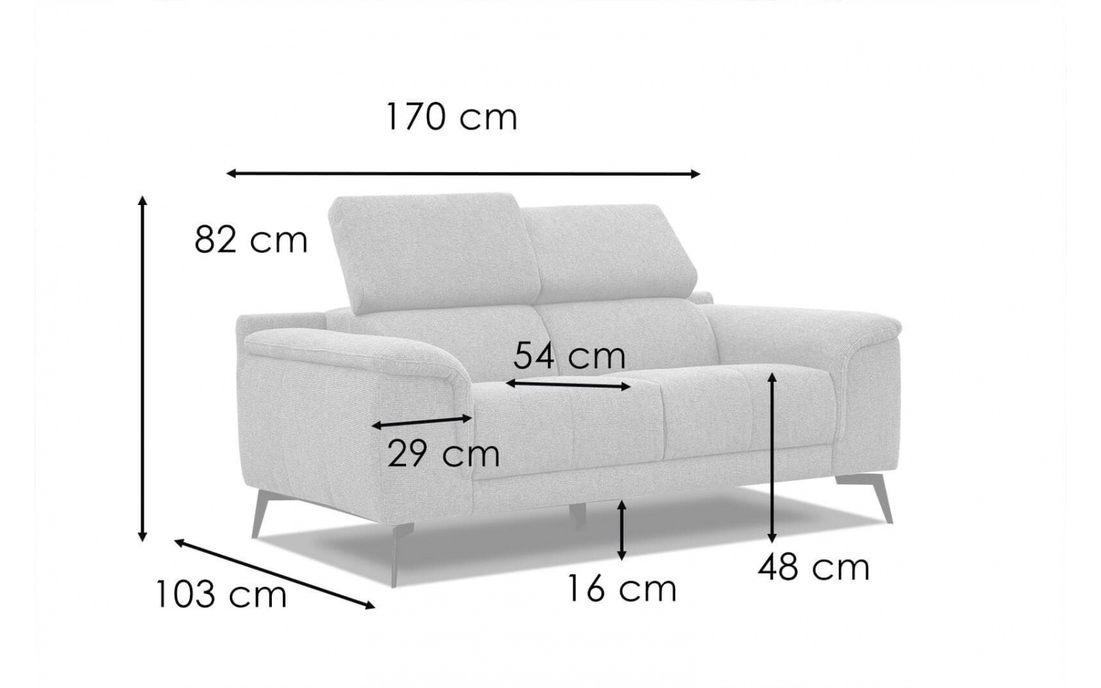 Canapé droit 2 places avec appuie-têtes réglables FIERO