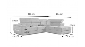 Canapé d'angle droit avec appuis-tête réglables 5 places KELTE