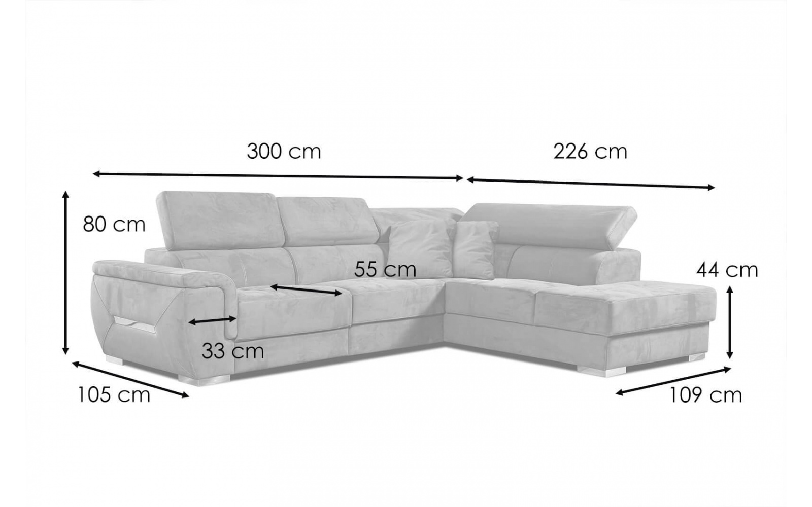 Canapé d'angle droit avec appuis-tête réglables 5 places KELTE