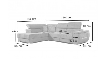 Canapé d'angle gauche avec appuis-tête réglables 5 places KELTE