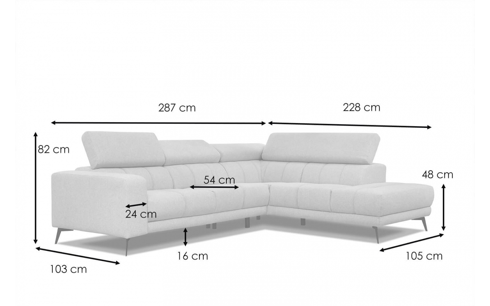Canapé d'angle droit avec appuis-tête réglables 5 places MORELLO