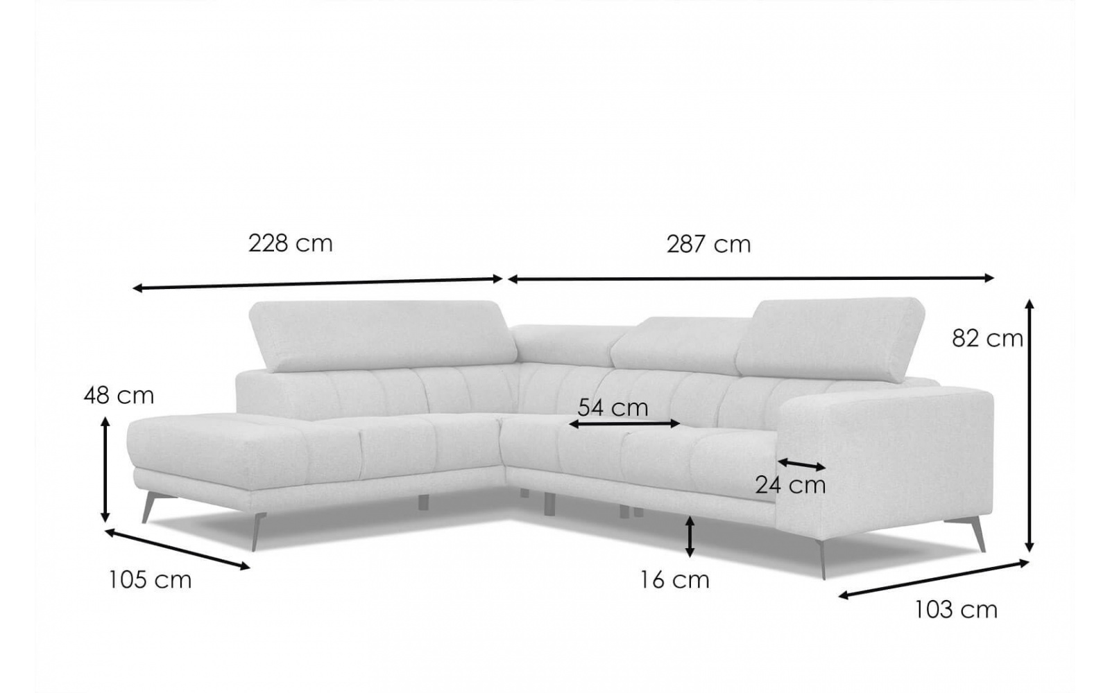 Canapé d'angle gauche avec appuis-tête réglables 5 places MORELLO